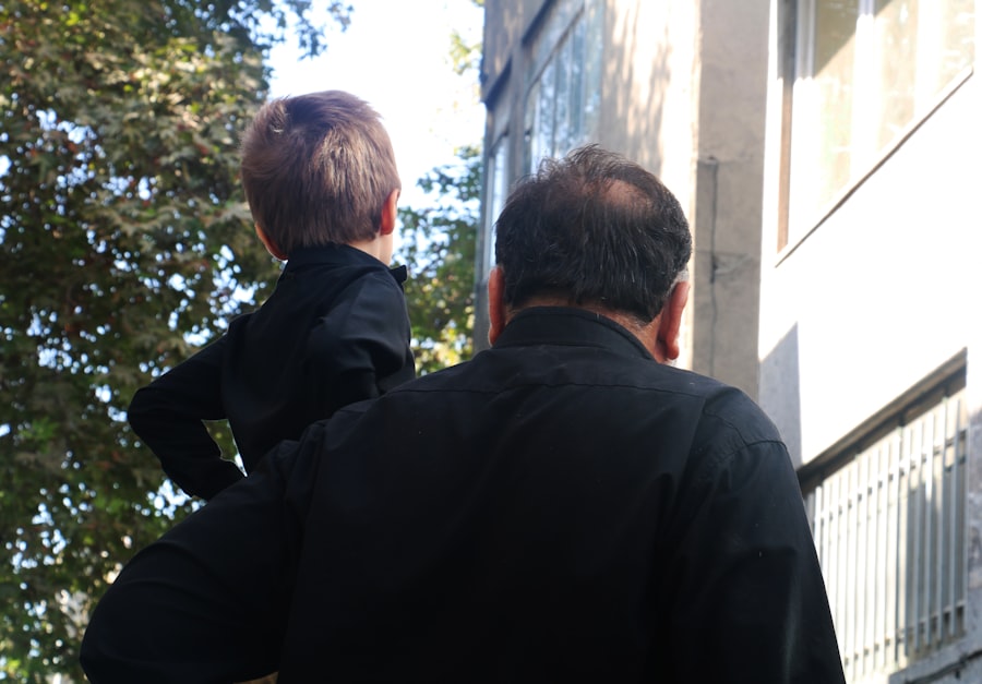 Father and child reviewing finances